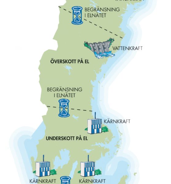 Kartbild med Sveriges fyra elområden
