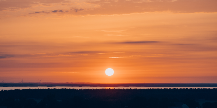 Solnedgång över Kalmar och Kalmarsund.